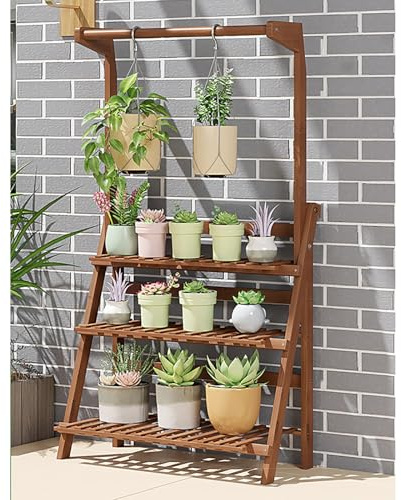 Soporte para plantas de 3 niveles, estante de flores de metal para uso en interiores y exteriores, diseño de escalera de esquina alta para sala de estar, jardín, balcón