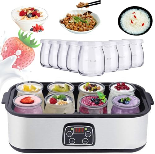 Macchina per yogurt – Macchina automatica multifunzione elettrica con 8 barattoli di vetro, capacità 1400 ml per yogurt biologico fatto in casa
