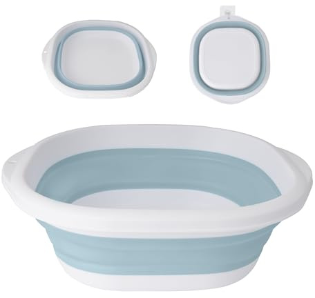 SZWLJ Blue & White Large(10L) Thickened Collapsible Washing Up Bowl - Foldable Storage Basin for Kitchen/Camping, collapsible bowl basin, Lightweight Portable for Travel & Home Use