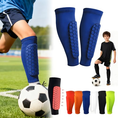 Football Shin Pads Guards for Boys Girls, Shin Guards for Defender Honeycomb Compression Sleeve for Superior Impact Absorption, Elastic Breathable Knit, Lightweight Comfortable Fit Soccer