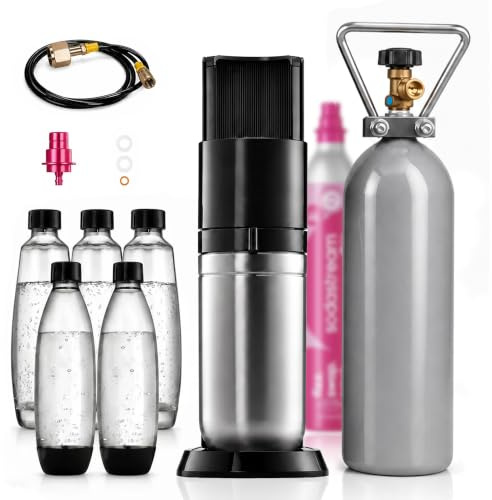 SPRUDELUX Machine à gazéifier Duo avec appareil de qualité supérieure avec carafe en verre, bouteille réutilisable de 2 kg de CO2 et tuyau certifié TÜV – jusqu'à 400 au lieu de 60 litres par