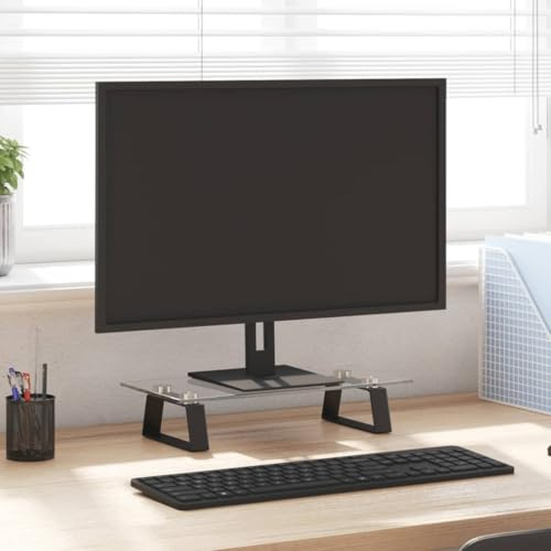 Monitorställ svart av härdat glas och metall 40 x 20 x 8 cm med lagringsutrymme för PC, bärbar dator, notebook och speltillbehör, ergonomiskt för kontor, hemmakontor, säng och soffa