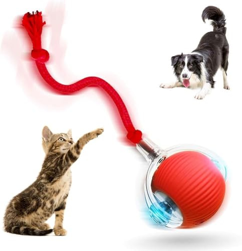HOIDOKLY Juguetes Interactivos para Gatos de Interior, Pelota de Juguetes para Perros, Pelota Rodante para Mascotas, Juguete Automático Inteligente para Perseguir Bolas de Gato (Rojo)