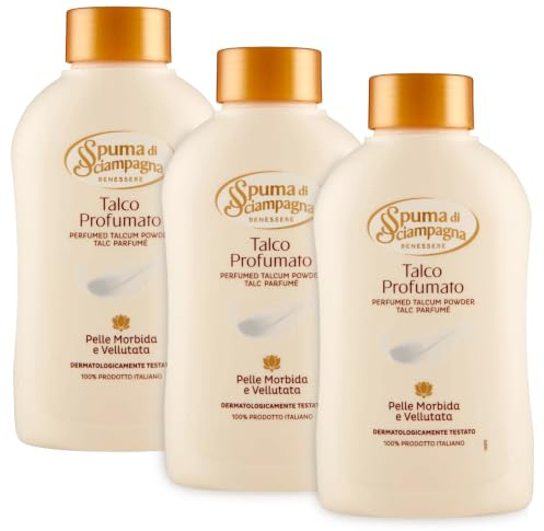 3x Spuma di Sciampagna Benessere Talco Profumato 200 g, Pelle Morbida e Vellutata