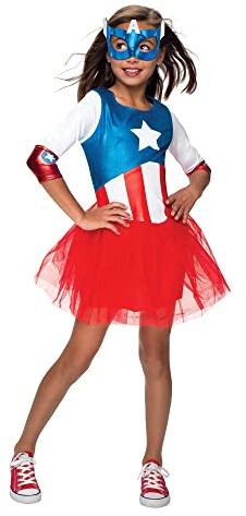 Rubie's Kostüm Captain America, inklusive Maske, Mädchen, Kinder, Marvel Superheld