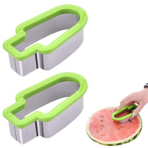 2PCS Kreative Wassermelonenschneider-Modellierung, Wassermelonenschneider, Wassermelonenmesser, Eis am Stiel, Form, Edelstahl-Eis am Stiel, Obst, Sommer, Wassermelone, Artefakt, Eiscreme-Modell