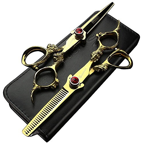 5.5/6/7/7.5/8/9 pouces Kit de ciseaux de coupe de cheveux de avec poignée en forme de dragon - Ciseaux à effiler professionnels pour salon de coiffure - Pour homme ou femme