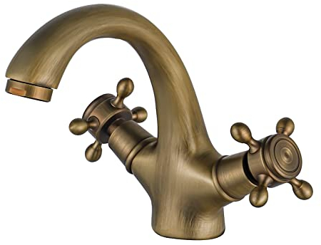 BOAOTX - Grifo de baño de latón antiguo retro con doble asa