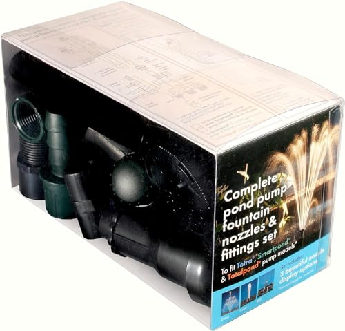 Pennington Aquagarden Complete Pond Pump Fountain Nozzles and Fittings Set, Fits Tetra, Smartpond and TotalPond Pump Models, 3 Beautiful Fountain Options,