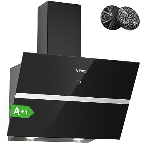 IsEasy Hotte de Cuisine Inclinée, Hottes Aspirantes 60cm, 524 m³/h Puissance d'aspiration élevée, Evacuation ou Recyclage, 4 Vitesses, 58 dB, Lumières LED, Fonction D'arrêt Différé (Classe A++) …