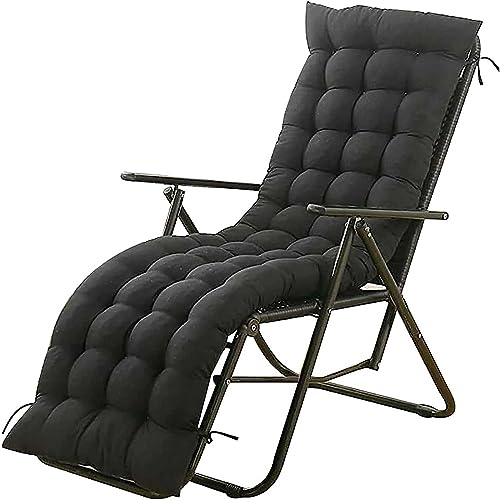 RUYICZB Liegenauflage, Auflage Gartenliege Auflagen Für Deckchair, Bequeme Polsterauflage Für Sonnenliege, Liegestuhl Kissen Terrassenstühle Mit Hoher Rückenlehne Mit Krawatten,Schwarz,170x48cm