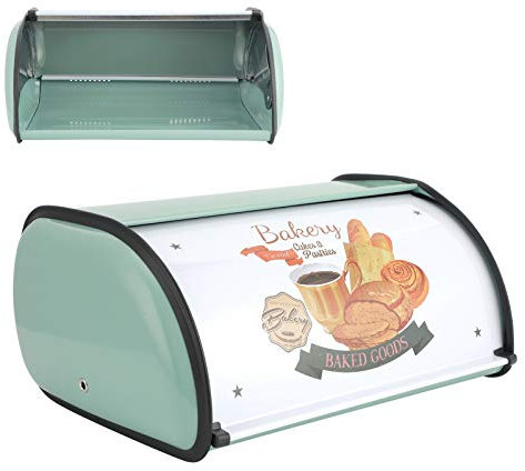 Bread Box, Roll Top Bread Boxes for Kitchen Counter, Metal Bread Bin Retro Food Storage Container, Bread Holder 13x9.4x5.9(Green)