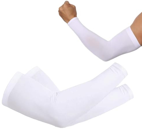 LJFEA 1 Paio Manicotto Braccio UV Protezione Manicotti di Ghiaccio Raffreddamento moderato Sport Ciclismo pallavolo all'aperto Guidare protettivi Coprire Il Tatuaggio per Donna Uomo(Bianco)