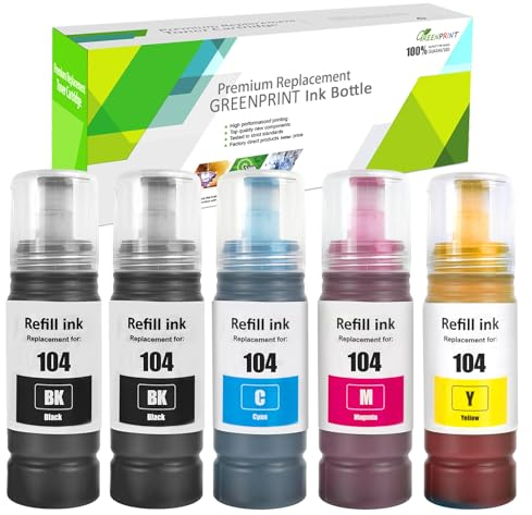 5 Pack Regeneriert E104 Tintenbehälter 4500 Schwarze Seiten 7500 Seiten CMY für ET-2710 ET-2711 ET-2712 ET-2714 ET-2715 ET-2720 ET-2721 ET-2726 ET-4700 ET-2810 ET-2815 ET-2820 ET-2821 ET-2825
