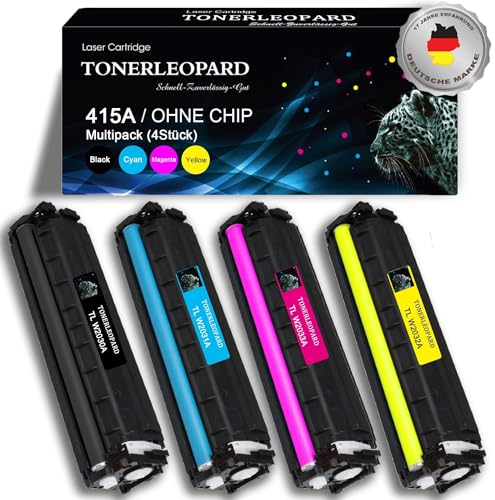 TONERLEOPARD 4er Set Toner - HP 415A kompatibel für 415X - HP Color Laserjet Pro MFP M479fdw, M479dw, M479fnw, M479fdn, M454dw, M454dn - W2030A, W2030X, W2031A, W2032A, W2033A - Ohne Chip