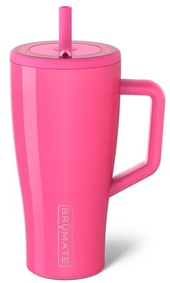 BrüMate Era 30 oz Tumbler with Handle and Straw | 100% Leakproof Insulated Water Bottle Tumbler with Lid and Flexible SoftSip Straw | Made of Stainless Steel | Cup Holder Friendly | 30oz (Neon Pink)