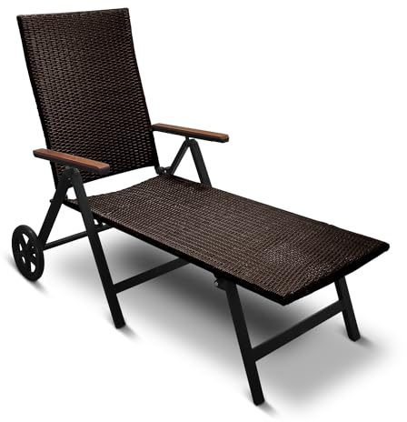 Generisch Aluminium Polyrattan Rollliege Relaxliege 120 kg belastbar Sonnenliege Klappbare Gartenliege Braun Neu