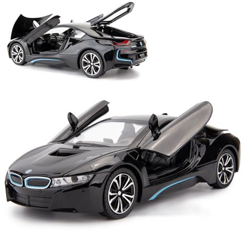 TGRCM-CZ 1/24 Compatible with BMW I8 Model Car, Zinc Alloy Pull Back Toy car with Sound and Light for Kids Boy Girl Gift(Black)