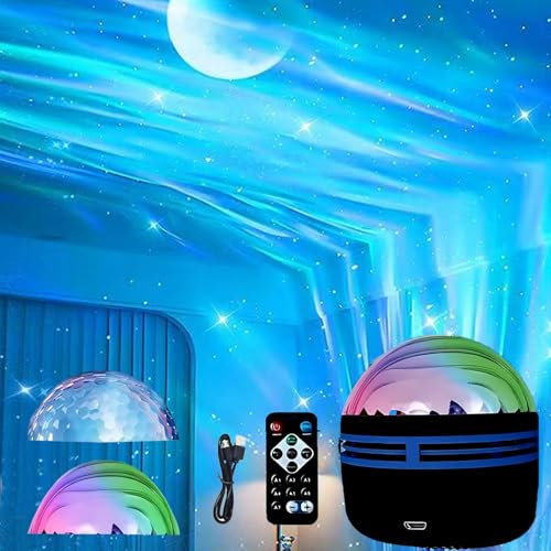 2 in 1 Northern Lights and Ocean Wave Projector, Light Projector with 14 Kinds Effects,USB Recharge RGB Colorful Night Light for Bedroom Home Decor Birthday Christmas Gifts