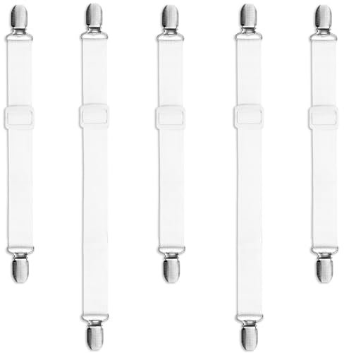 Piuluvor® 5 pinzas para manteles, pinzas de mesa, para exteriores, elásticas, ajustables, para manteles, ocultas, para mantel, ropa de cama, colchón (blanco)