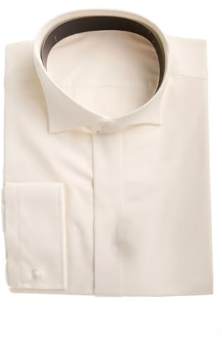 Men's Ivory Wing Collar Dress Shirt White Formal Wedding Havana Victorian Tip