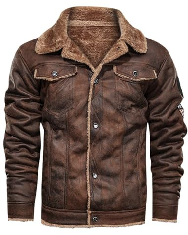 Giacca da pilota da uomo invernale in pelle – giacca invernale da uomo foderata in ecopelle con fodera in pelliccia sintetica da uomo, giacca calda vintage da motociclista con imbottitura in peluche,