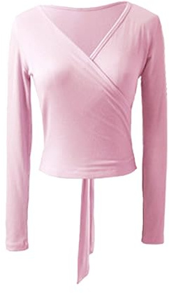 JMORCO Scaldacuore Danza Body da Danza Classica for Donna e Ragazza, Top Avvolgente, Manica Lunga, Danza Classica, Ginnastica, Maglioni complessivi, Cardigan riscaldante con Lacci(Pink,S)