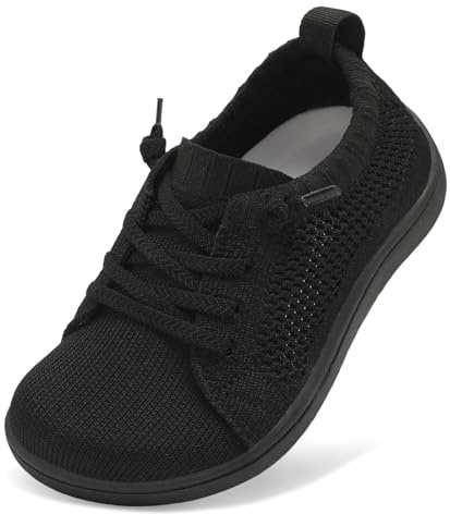 JOINFREE Shoes for Toddler Boys Girls Wide Fit Barefoot Running Shoes Kids Zero Drop Minimalist Walking Shoes Outdoor Breathable Comfortable Slip-On Trainers Black 11.5 Child