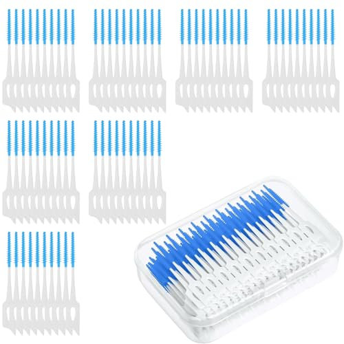 FULHANY300 Pezzi Scovolini Interdentali - Stuzzicadenti Plastica - Pulizia Denti - Per La Pulizia Di Denti E Gengive, Spazzolino Doppio Portatile Con Custodia (Blu)