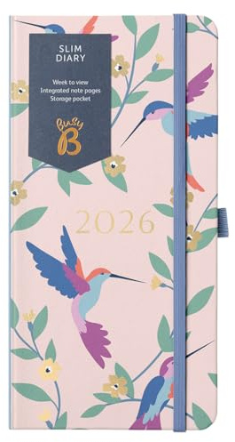 Busy B 2026 Slim Weekly Planner Diary with Birds Cover - Compact Design Pocket Diary, Week to View Layout, Notes Pages & Storage Pocket - Handbag-Sized Journal for Organisation