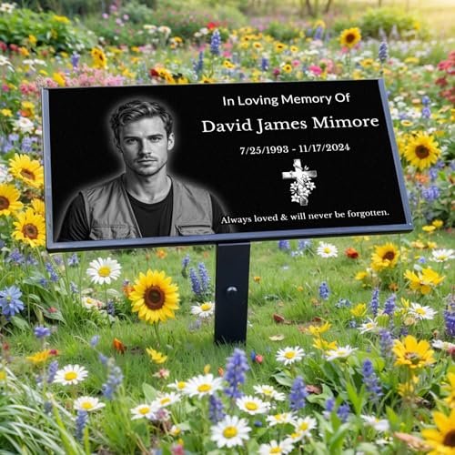 MEMSTONE Personalized Black Granite Memorial Plaque, Grave Marker & Memorial Garden Stone with Photo for Cemetery Graves, 12x6 Inch Weatherproof Memorial Stone for Outdoors/Indoors (Photo Monument)