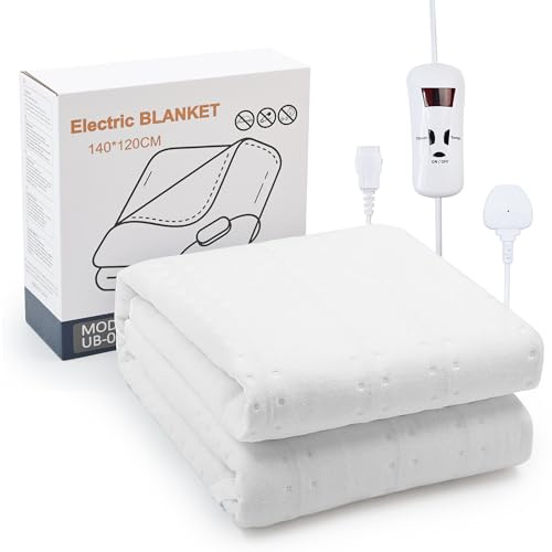 Sunkissoon Electric Blanket,Heated Electric Underblanket with 4 Heat Settings,3 Timers Settings,LED Display,140 * 120CM White Heated Throw(Double)