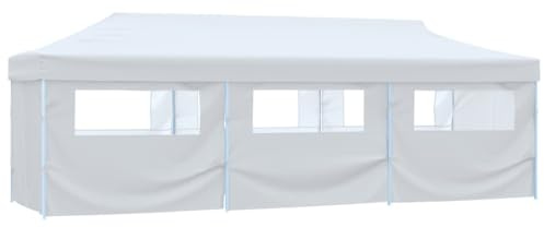 Tente de Réception Extérieure, 3x9 m Pliable avec 8 Parois Latérales, Toit Oxford 600D PVC, Chapiteau de Jardin Exterieur Résistant aux UV, pour Événements, Mariages, Fêtes, Blanc, 291 x 870 x 315 cm