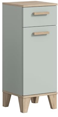 xonox.home – Badschrank halbhoch Star 34x87x31 cm in Hellgrün und Eiche hell Nachbildung – Schmaler Bad-Hochschrank mit viel Stauraum – Kommode für Handtücher und Badutensilien – Modernes Baddesign