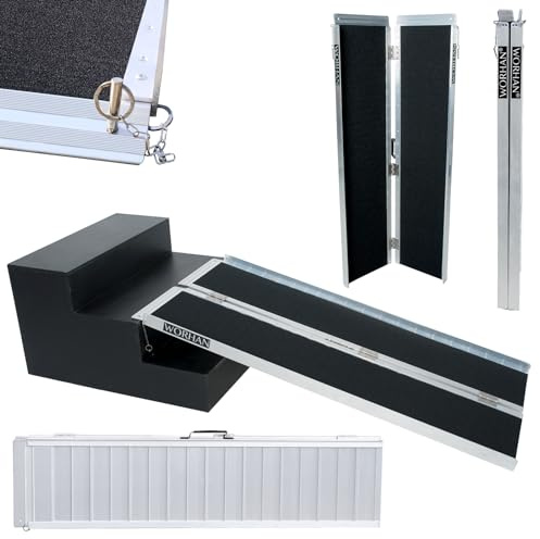 WORHAN Rampa Plegable Carga Silla de Ruedas Discapacitado Movilidad Aluminio Anodizado Modelo de Alta Adherencia (153cm Solo Pliegue) 1R5J