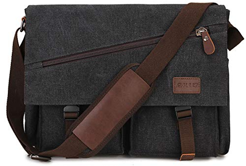 RAVUO Umhängetasche Herren, 14 Zoll Aktentasche Wasserdichte Canvas Arbeitstasche Messenger Bag Laptop-schultertaschen Tasche