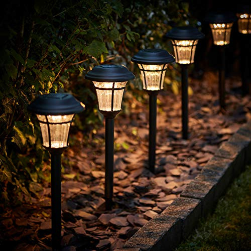 Lights4fun Set of 6 Solar Powered Black Vintage Outdoor IP44 Waterproof Decorative Garden Pathway LED Stake Lights