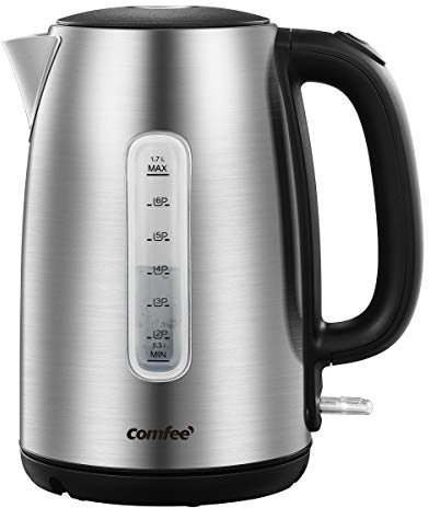 COMFEE' Stainless Steel Electric Kettle, 1.7 Liter Tea Kettle Electric & Hot Water Kettle, 1500W Fast Boil with LED Light, Auto Shut-Off and Boil-Dry Protection