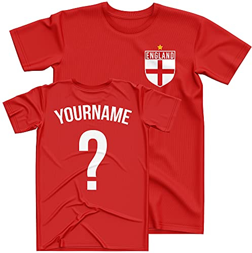 Purple Print House England Shirt Kids - England Badge Custom Name and Number T Shirt - Football Personalised Retro Europe Summer 2025 Footy Gifts for Boy - Unique European Footie Top