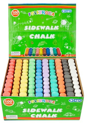 FELIZROCA 100PCS Washable Sidewalk Chalks Set in 10 Colors Non-Toxic Coloured Chalk Pavement for Kids Jumbo Chalk for Toddler Painting on Blackboard, Playground, Party