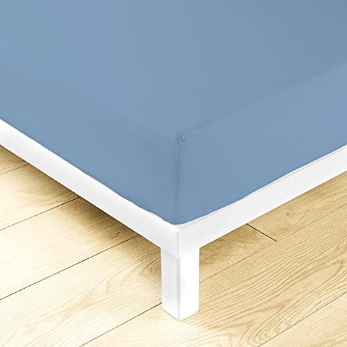 LARA MORADA - Lenzuolo Sotto Con Angoli Matrimoniale Elasticizzati, 100% Cotone, Made In Italy, Tinta Unita, Per Letto Matrimoniale 2 Posti, 180cmx200cm + 25cm, Celeste