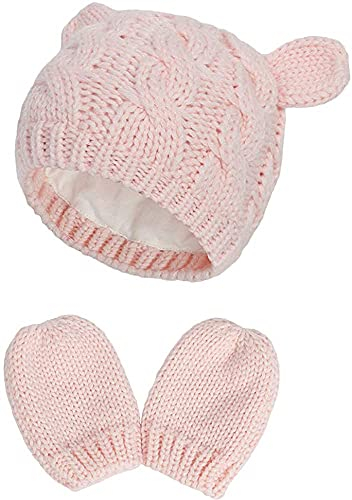 DRESHOW Neugeborene Baby Mütze und Handschuhe Set Kleinkind Babymütze Winter Strickmütze Unisex Baby Wintermütze