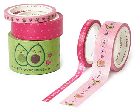 LEGAMI - 5er Set Papierklebebänder,Tape by Tape, Avocado, bunt, zum Kleben, Dekorieren und Personalisieren, 3 verschiedene Größen, Länge je 5 Meter