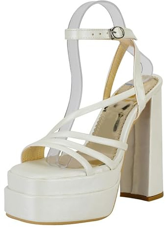 Sandales à talons hauts Peeptoe pour femme avec lanières à boucle de 12 cm - Escarpins tendance z227-11, Blanc., 38 EU