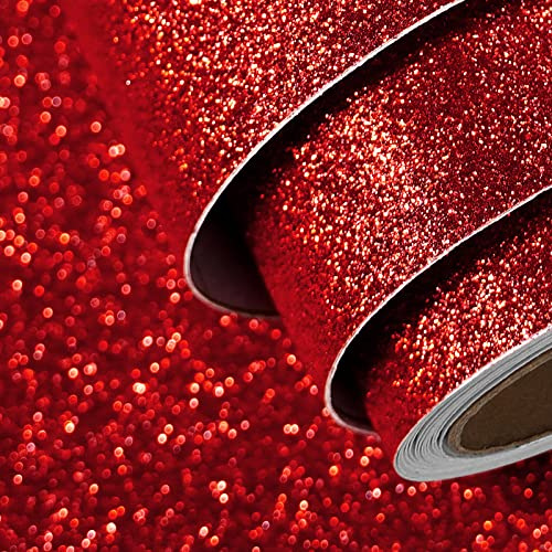 FunStick 15.8x240 Ruby Red Glitter Contact Paper Peel and Stick Sparkly Red Glitter Wallpaper Decorative Removable Red Self Adhesive Wall Paper for Walls Drawers Counters Crafts Fabric Waterproof