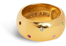 SINGULARU - Anello Curve Rainbow. Ottone con Finitura Placcata Oro 18 Kt. Gioielli da Donna. Taglia 16