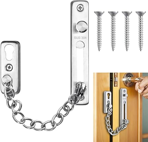 Chaîne De Porte,Chaîne de Sécurité de Porte, Chaîne de Porte en Acier Inoxydable, Entrebailleur de Porte avec Vis, Serrure de Chaîne de Porte pour Protéger Maison en Sécurité (Argent)