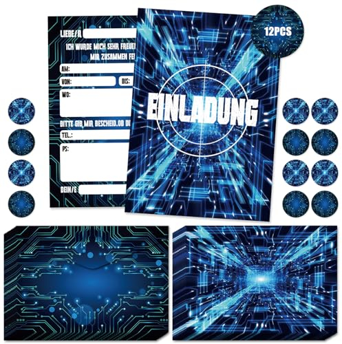 BGTLJKD 12x Einladungskarten Kindergeburtstag Einladung kindergeburtstagStylishe Einladung zum für Jungs und Mädchen - Lasercooles Design - Party Geburtstag Einschulung einladung