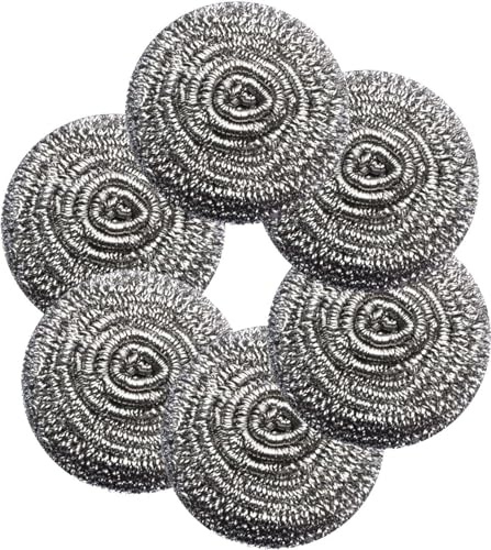 Steel Wool Scrubber, Heavy Duty Durable Scourer Kitchen Cleaning Tools Stainless Steel Wire Sponges for Cleaning Dish Pots Pans Grills (Size : 6)