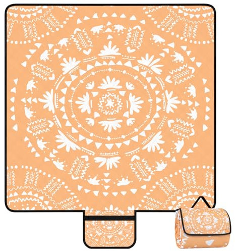 Picknickdecke Wasserdicht Sandfrei, 200x200cm Groß Wasserdicht Stranddecke für 4-6 Personen, Waschbare Outdoor Picnic Blanket, Leicht und Tragbar Strandmatte für Wandern, Wiese, Park - Orangenblüte
